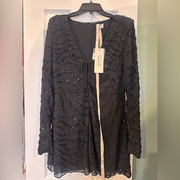 COPY - Oh Polly- Long Sleeve Lace Up Mini Dress in Black NEW - Picture 5 of 7